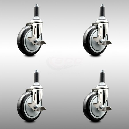 Service Caster 5 Inch 316SS Black Poly Swivel 1-1/8 Inch Expanding Stem Caster Set Brake SCC SCC-SS316EX20S514-PPUB-BLK-TLB-118-4